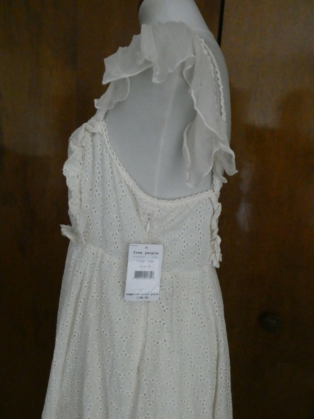 Free People women's cream eyelet embroidered crafted very soft cotton dress New