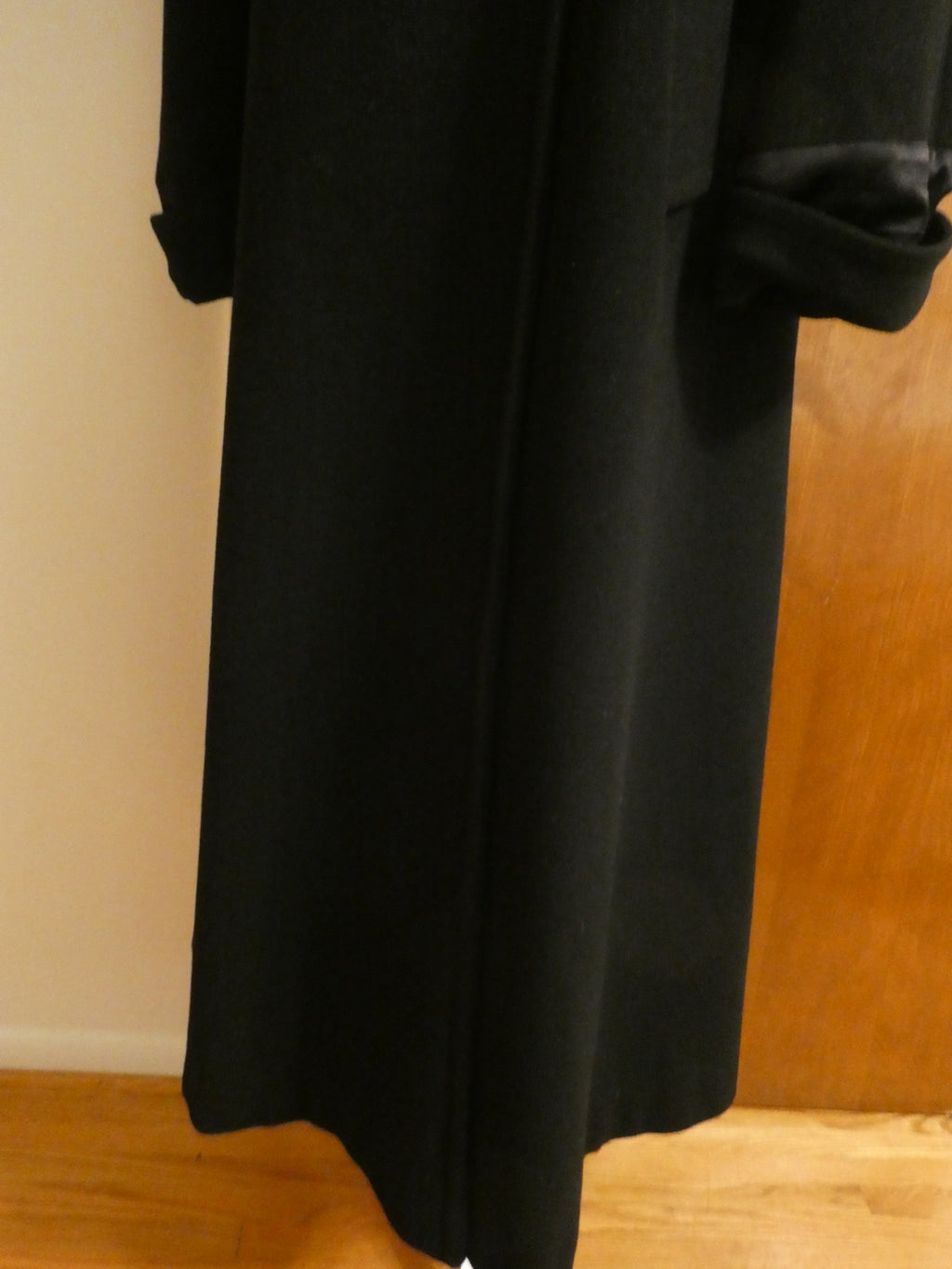 J.G HOOK Women Black 100% Wool A-Line Hood Fox Fur Trim Winter Coat 6 (fit 8-10)