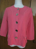 Jones New York Signature Womens Pink Buttoned Pocketed 3/4 Sleeves Jacket Large 