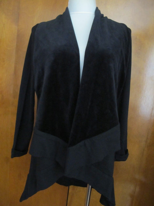 Adrienne Vittadini cardigan women's black flannel open front  Saks Off 5th Large