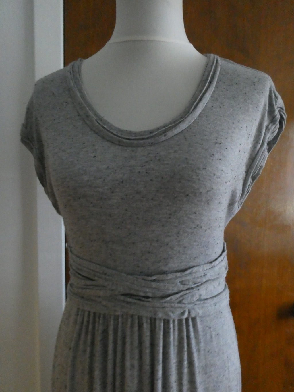 Max Studio women knit jersey dress heather gray with black flecks, featuring L