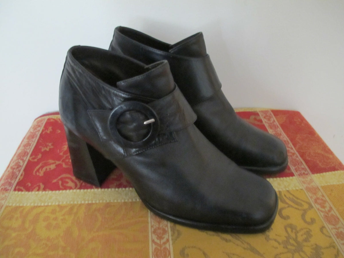 Marie Claire women’s ankle leather black block boots shoes heels size 38 Italy	