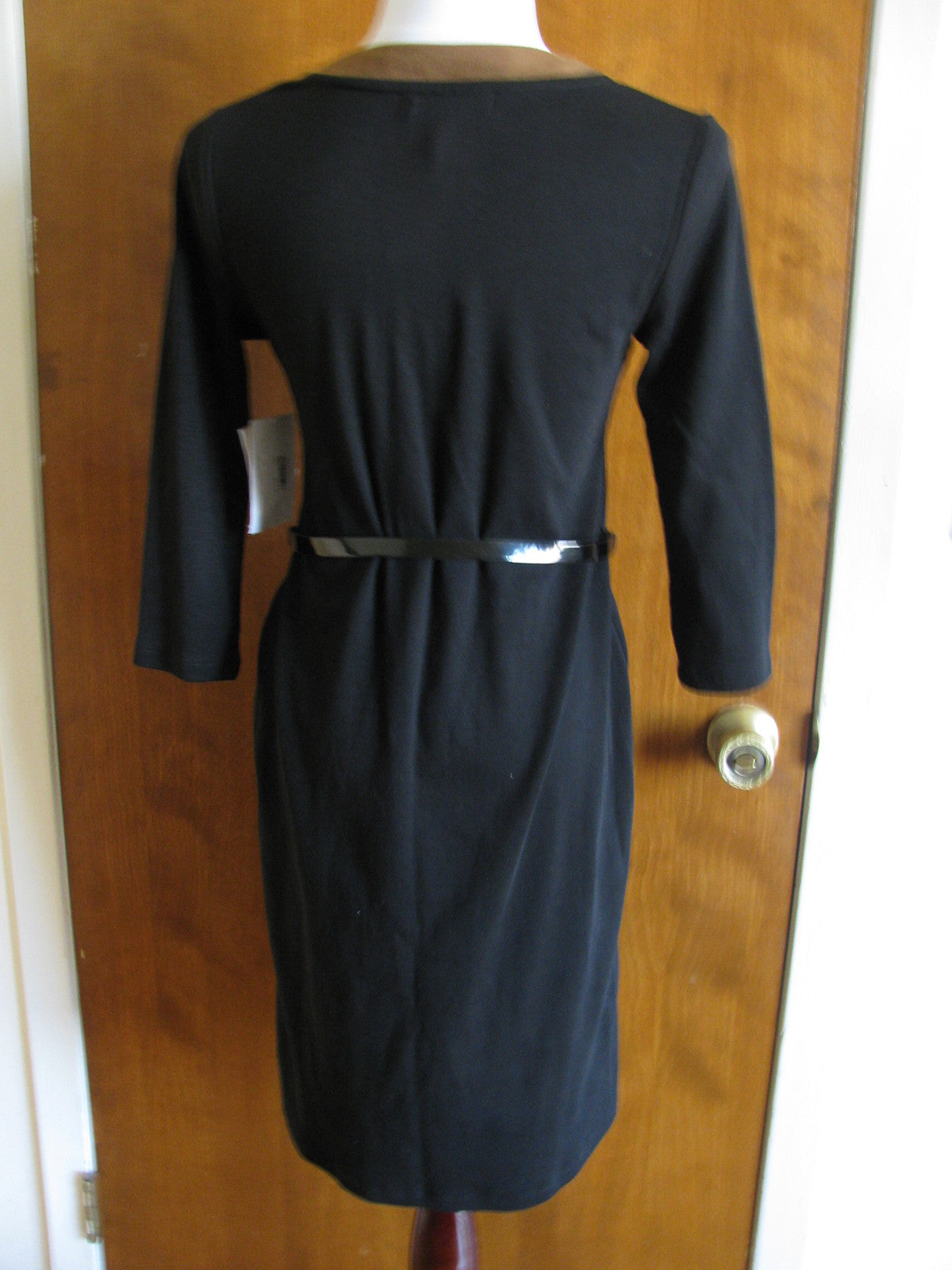 Ralph Lauren Women's Black Brown Stylish Detailed Cotton 3/4 Sleeves Dress Large