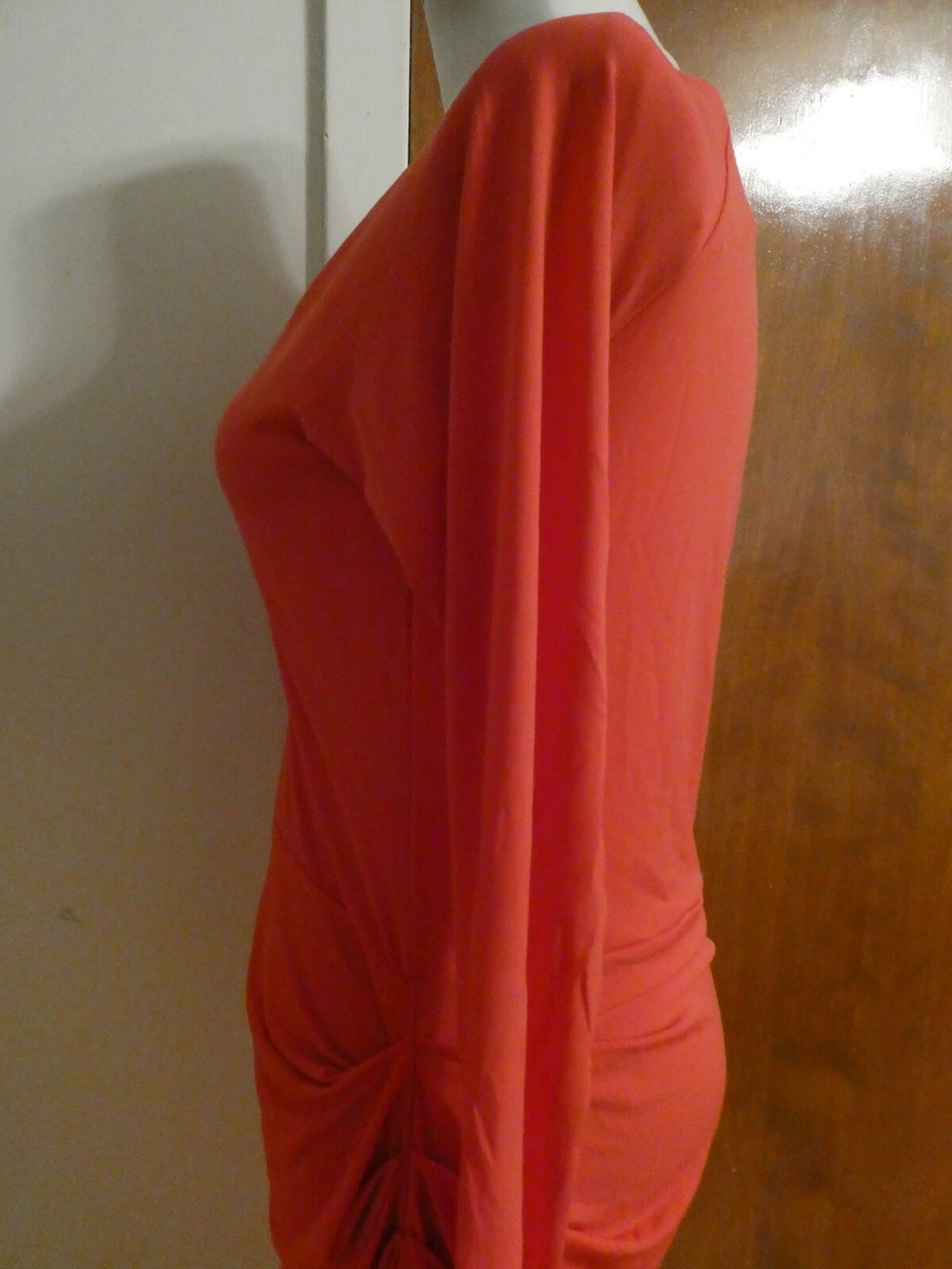 Rachel Roy Women’s Pinkish Deep Bright Red Gathered Long Sleeves Dress run small