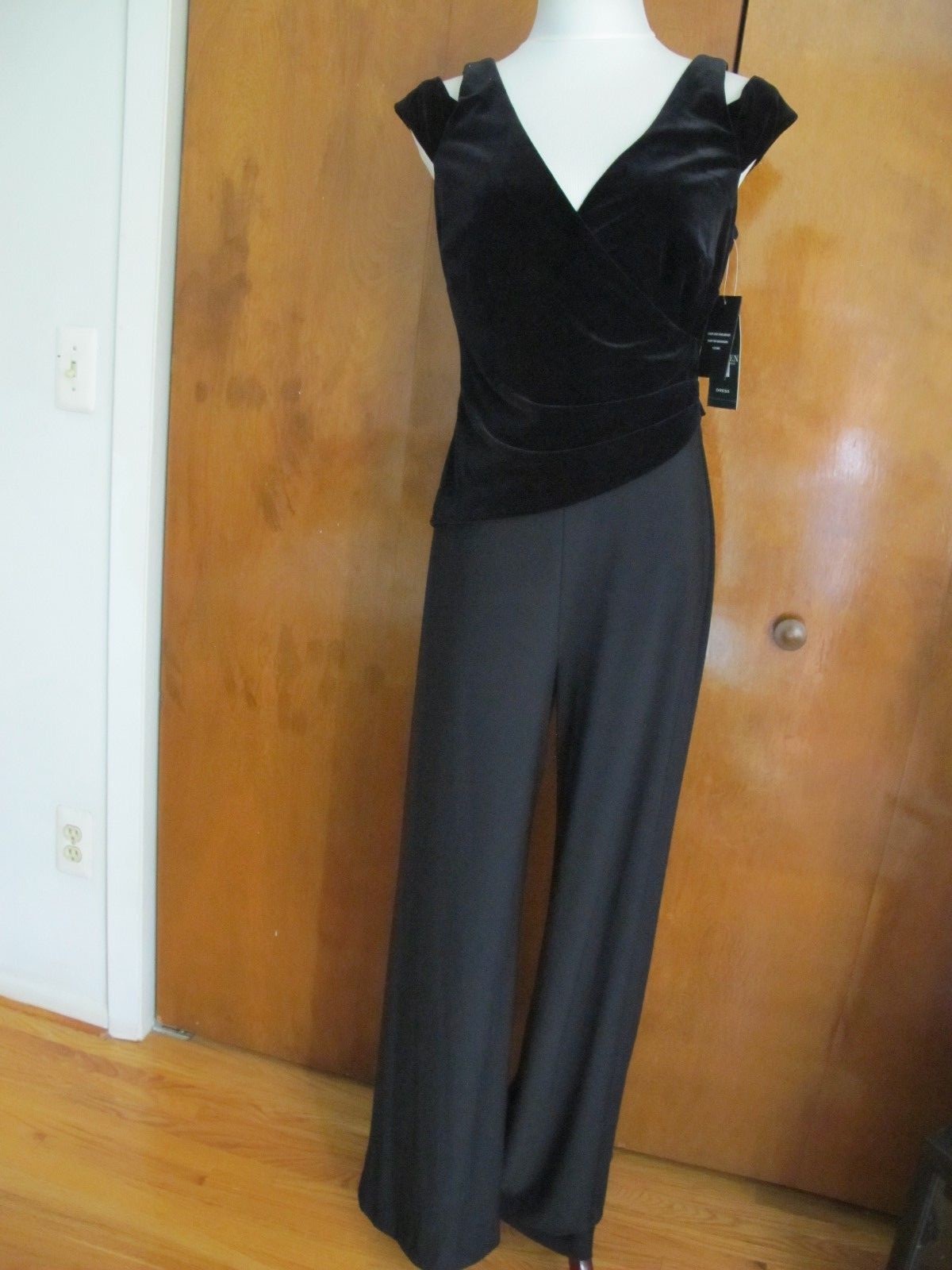 Ralph Lauren Women's Black Evening Velour Top Detailed Jumpsuit New