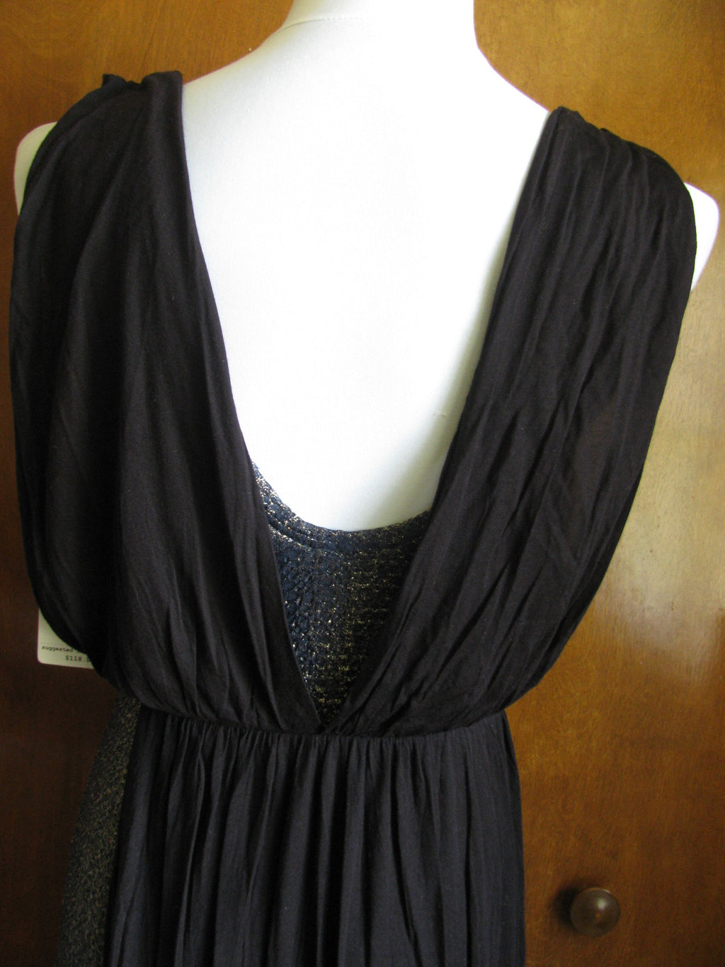 Free People Women Draping Over Black Combo Soft Rayon Dress Small 