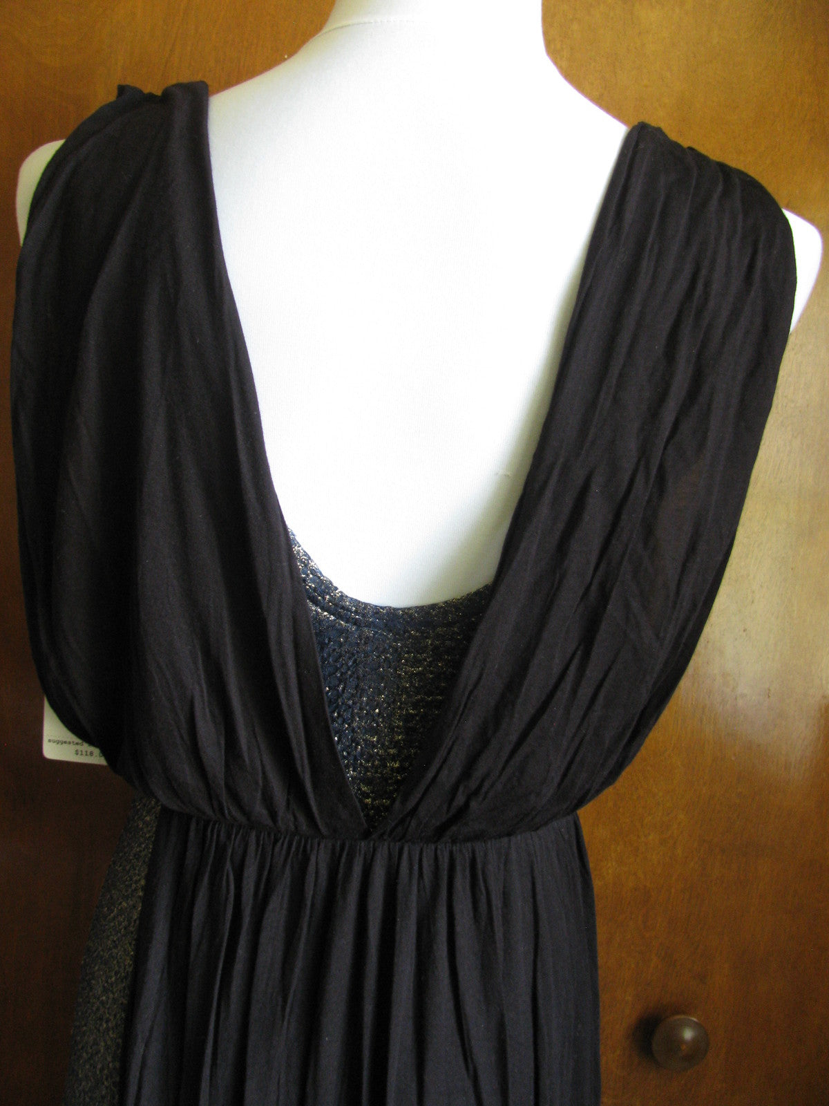 Free People Women Draping Over Black Combo Soft Rayon Dress Small 