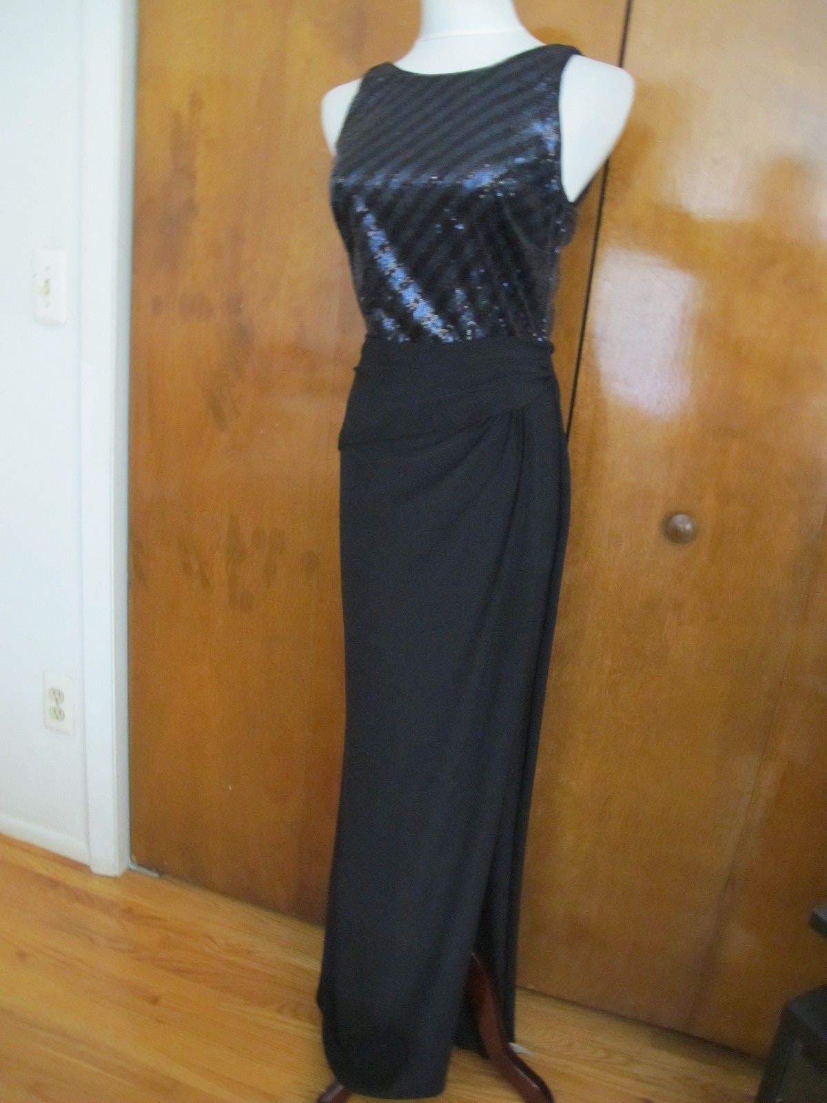 Ralph Lauren Women's Black Navy Shine Lined Faux Wrap Evening Dress Size 6 New