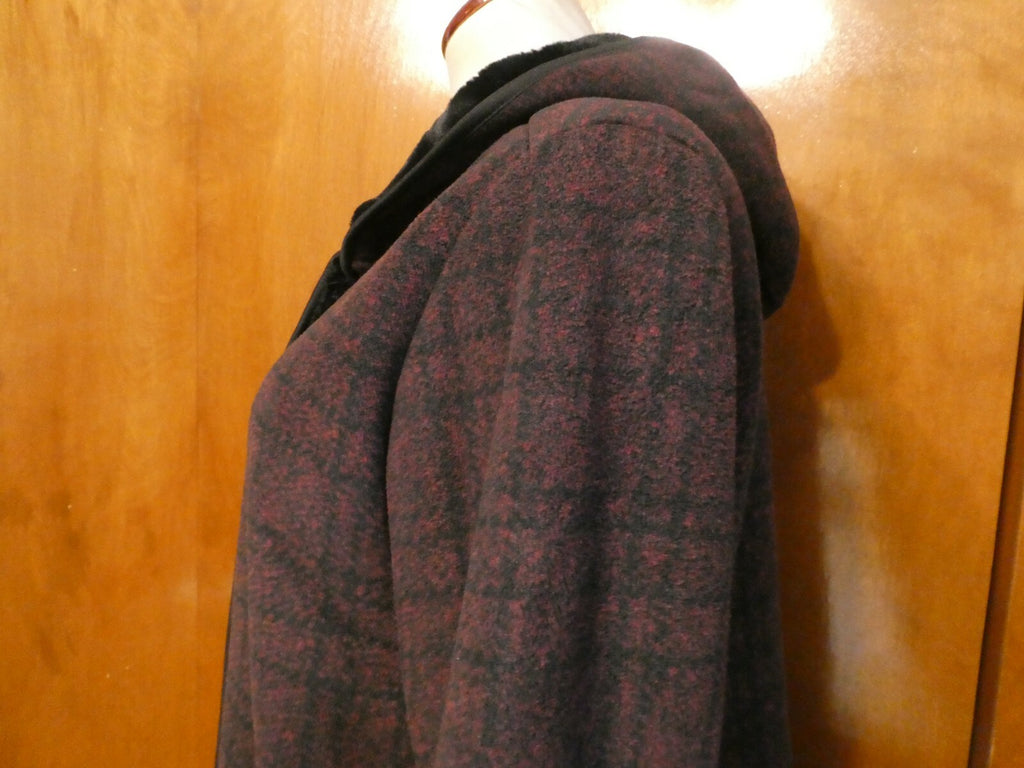 Ike Behar Women's Burgundy/Black Faux Fur Hooded Jacket Coat Large