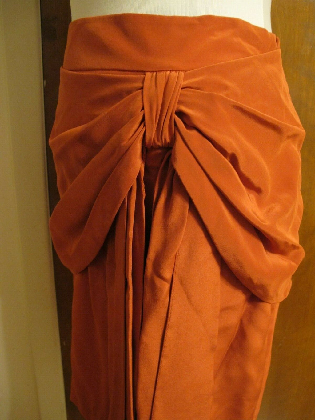 Juicy Couture Women's Orange African Sun Draped Silk Lined Skirt XL Fits Large