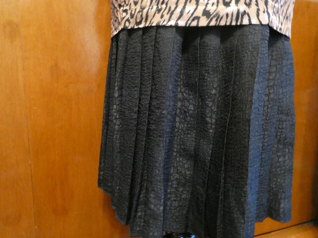 Vintage Baruch Women 2 Pc Suit Size 48 Leopard Jacket Black Pleated Lined Skirt