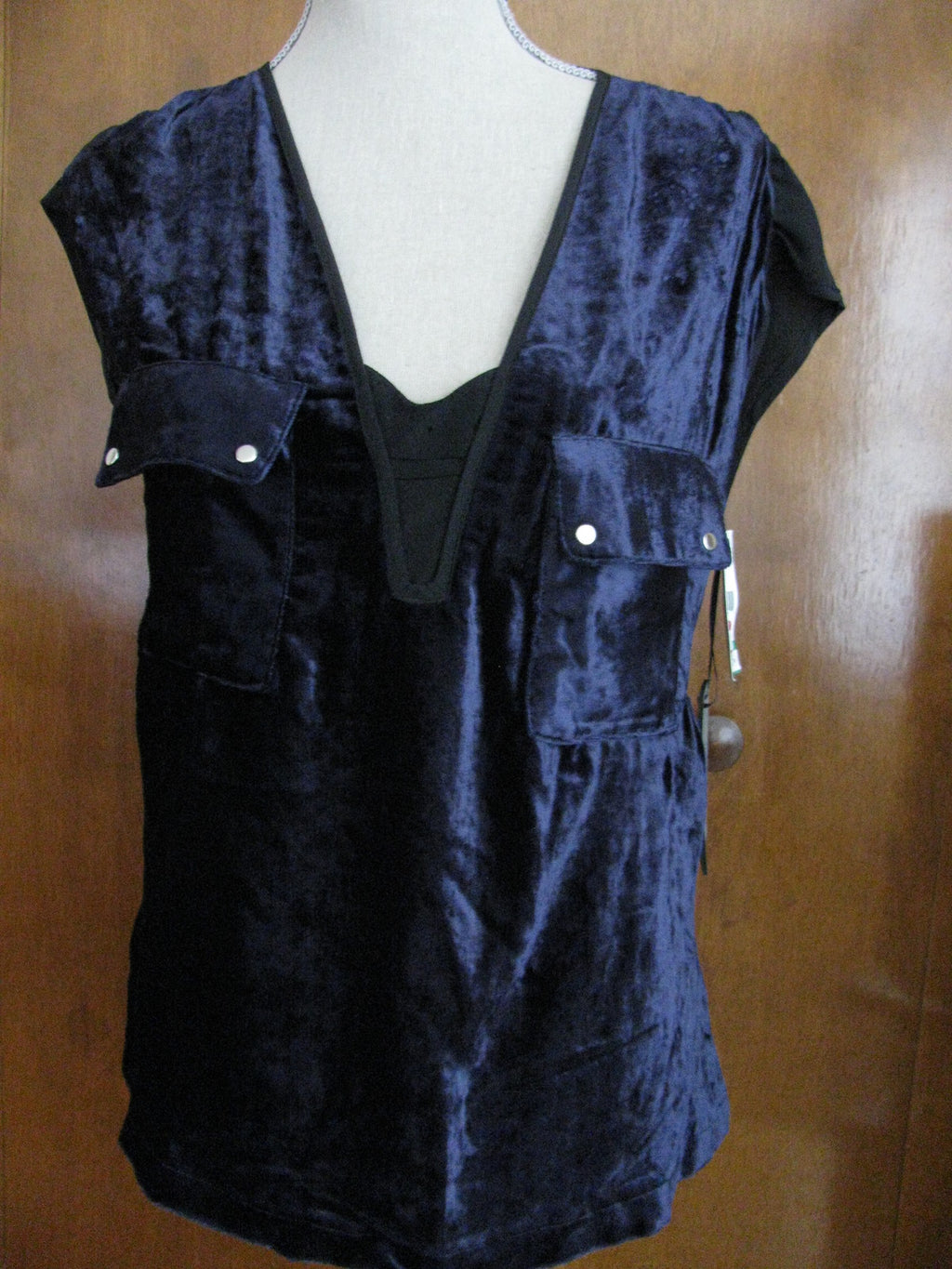 Vena Cava Navy/Black Velvet Blouse Women's Top New