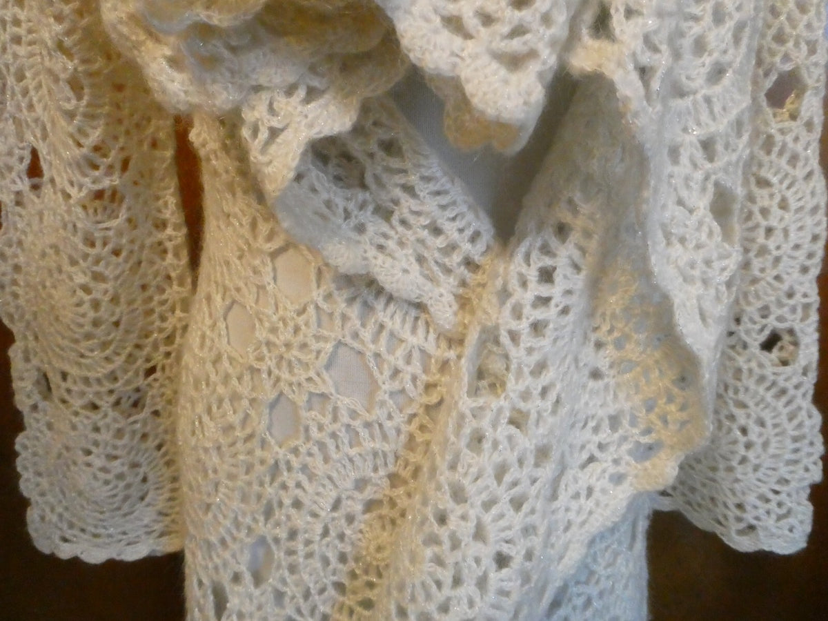 2B Bebe women's crochet winter white stylish open front long cardigan Small