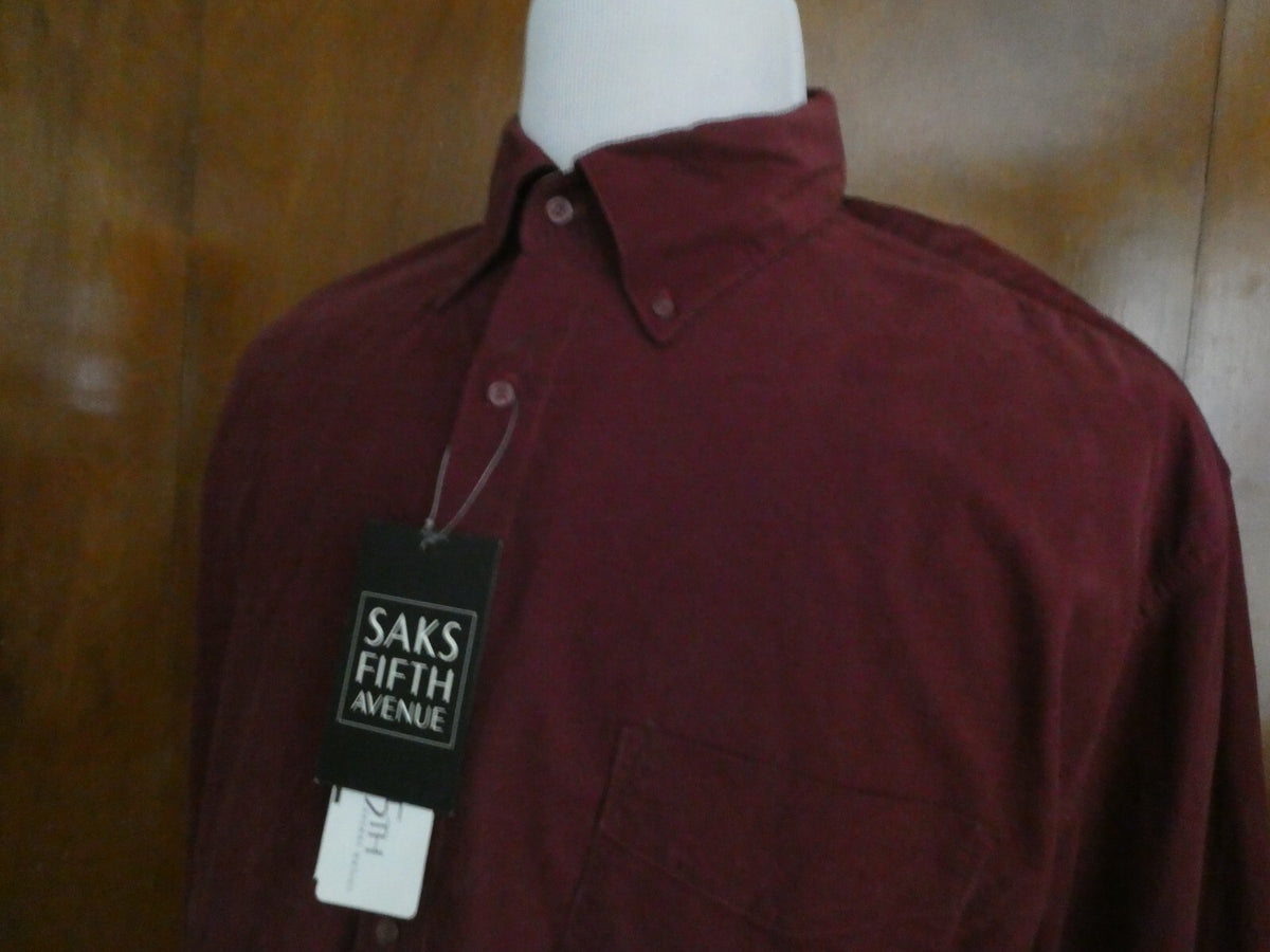 Saks Fifth Avenue soft cotton wine long sleeves mens shirt size xlarge new w/tag