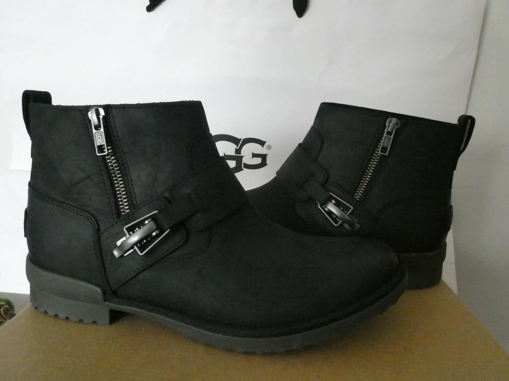 UGG Cheyne Women’s Waterproof Leather Sheepskin Black Buckle Ankle Boots 9.5, 11