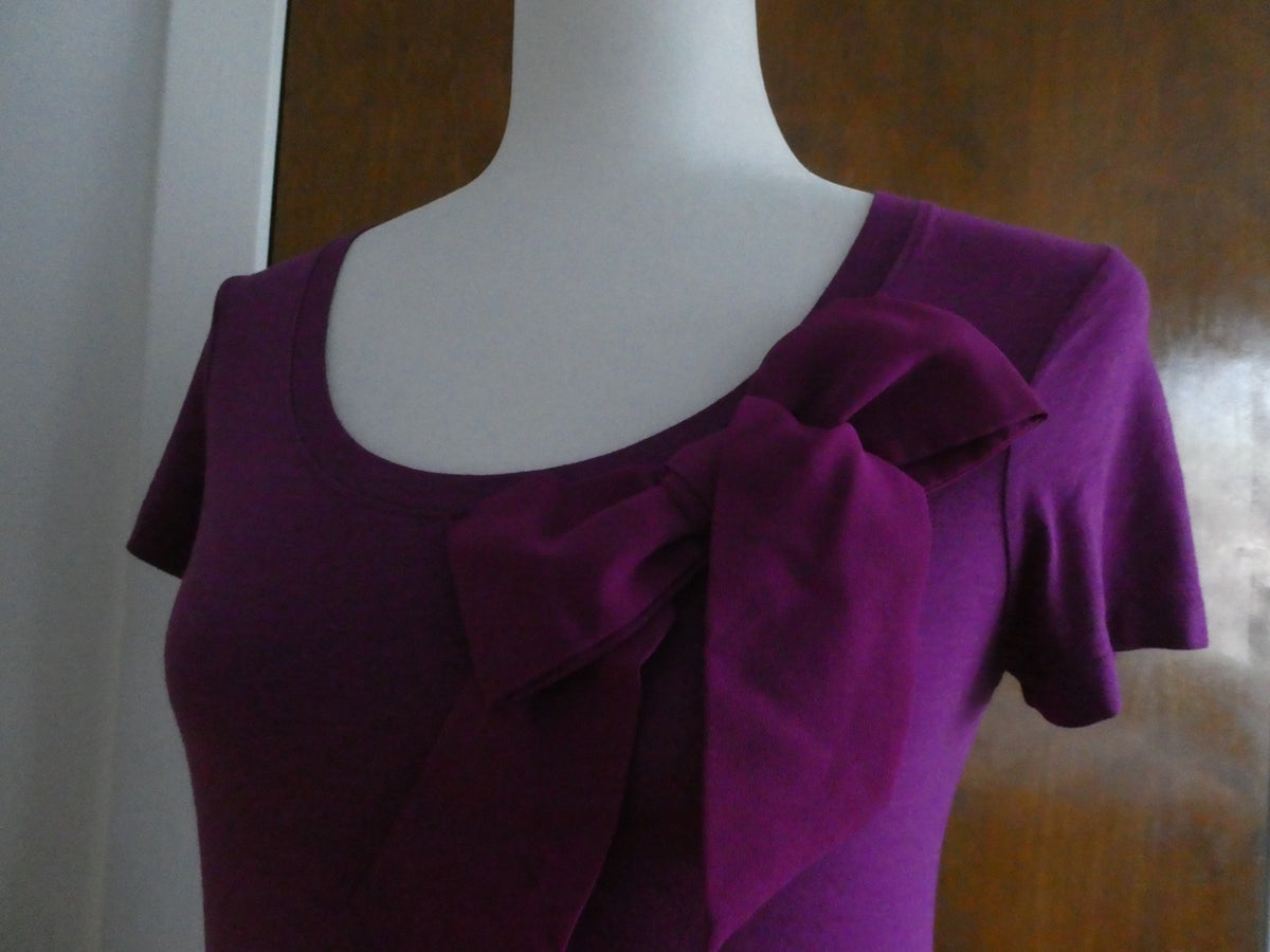 GAP Women’s Purple Bow Detail Top Size Small Cotton Modal Short Sleeve Stretch