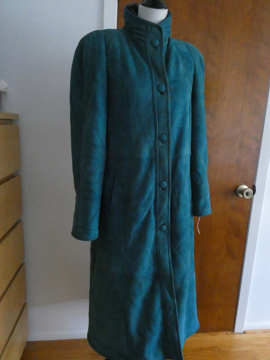 Adarcrea Women Persian Green Teal Shearling Sheepskin Long Winter Coat Spain 10