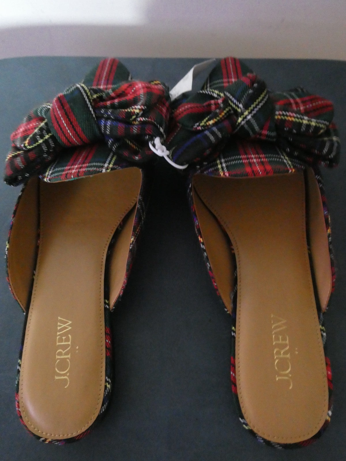 J.Crew Tartan Bow Mule Flats Stewart Plaid Slip on Pointed Toe Women 7, 7.5, 8