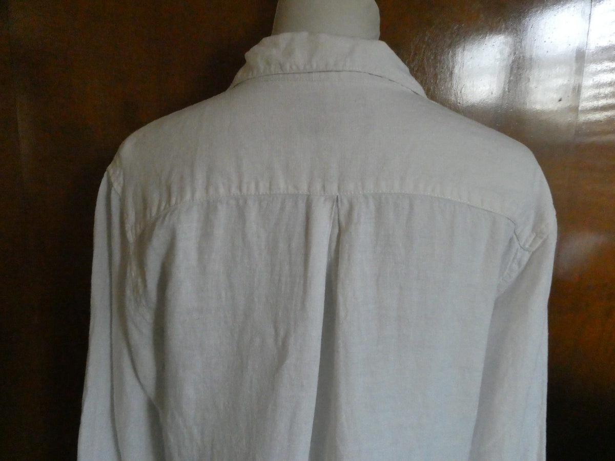 Tahari 100% Linen Striped Tunic Dress White Long Sleeve Pockets Size Medium