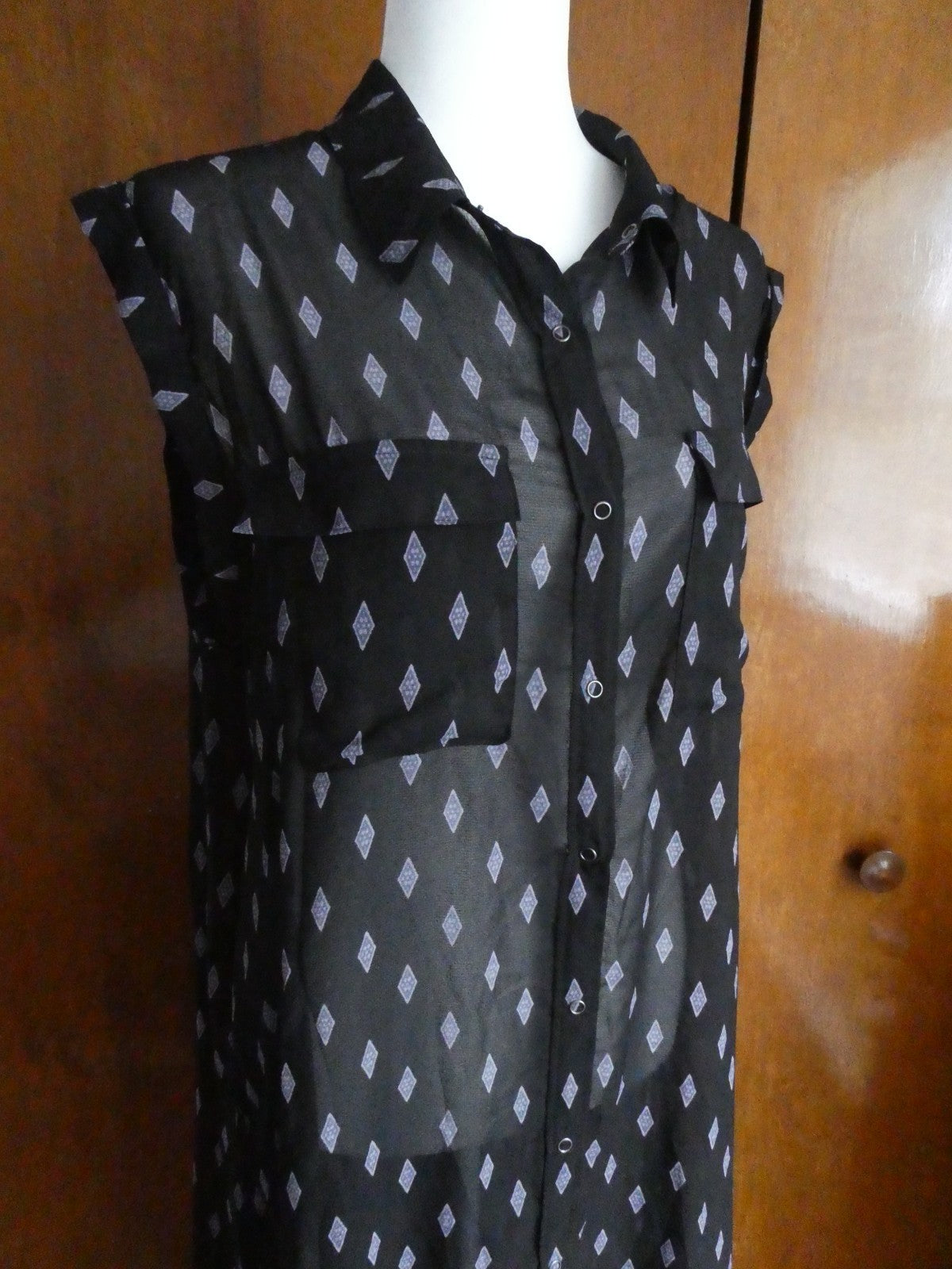 Free People women's black combo sleeveless snap-on full length sheer dress Large