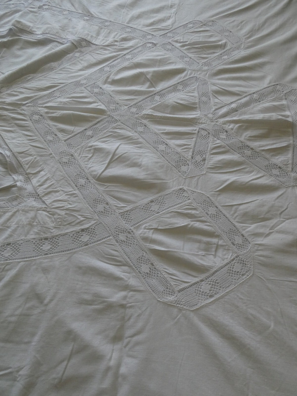 Vintage Crocheted Cotton Duvet Cover White 1970s 77”x 68" Custom Made