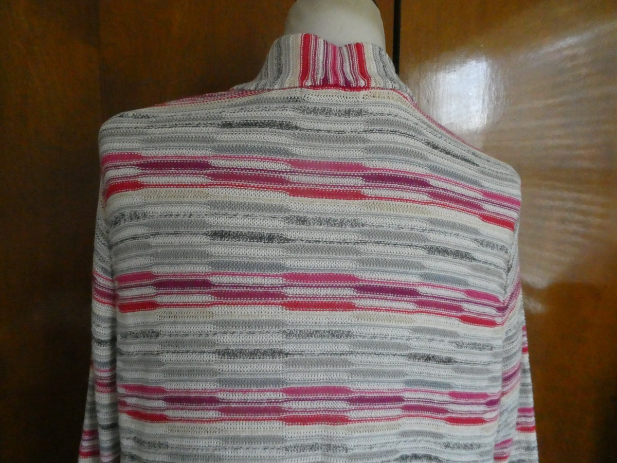 Nic + Zoe Women Linen Blend Open Front Multicolor Long Sleeve Cardigan Large