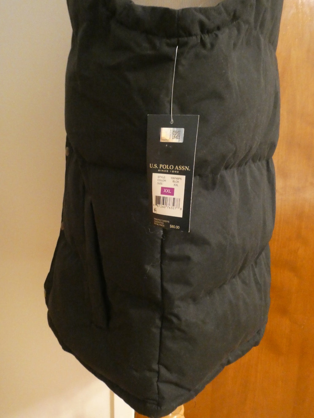 U.S. Polo Assn. Men's Full Zip Puffer Winter Vest Jacket black hood Size XXL