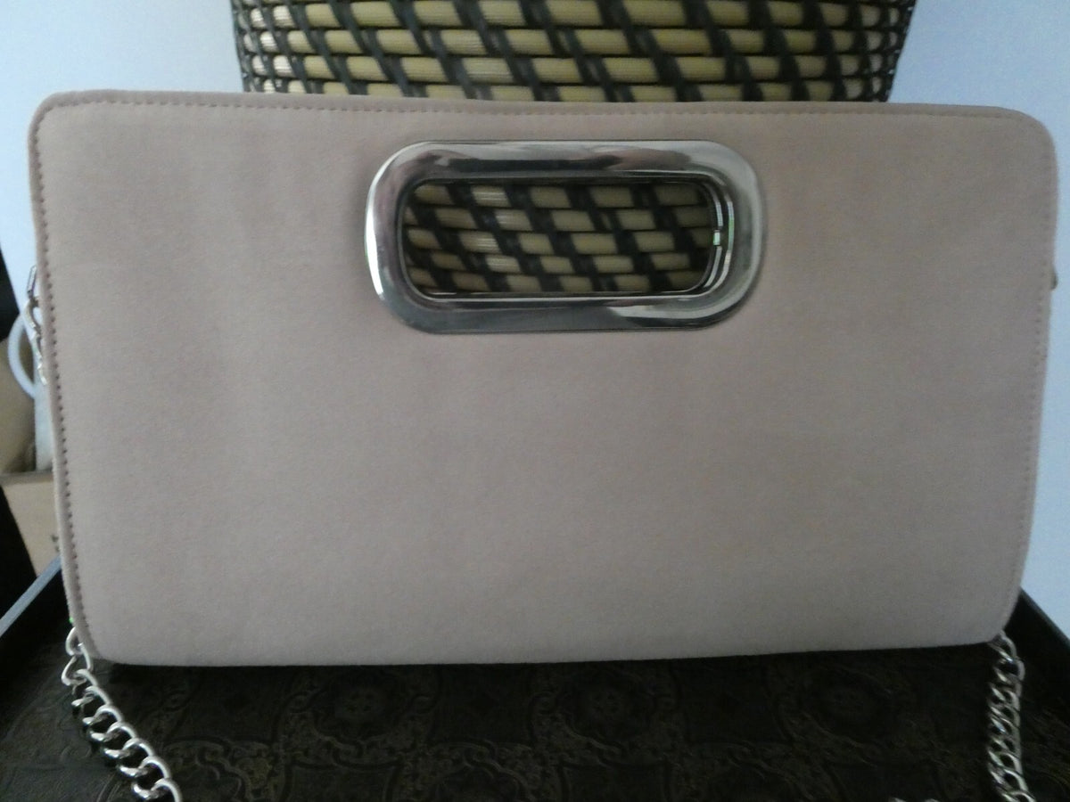 Call It Spring Women Beige Purse Clutch Silver Chain 12 x 7 x 1