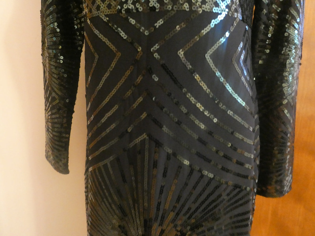 Misschen Women’s Black Evening Lined Sequined Long Sleeves Dress Size Large