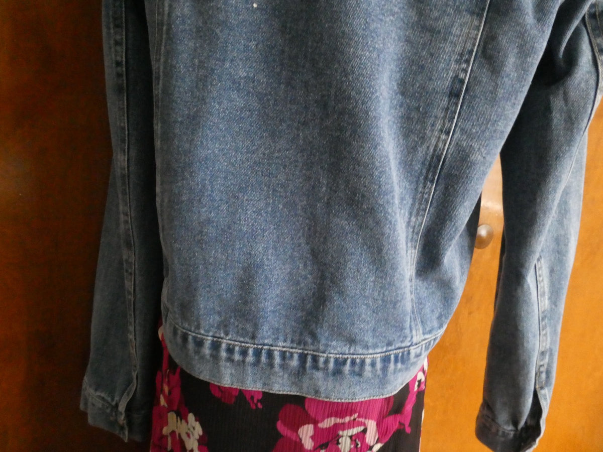 Alexis Taylor Women 100% Cotton Beaded Jeans Blazer Jacket Blue XLarge (fits L)