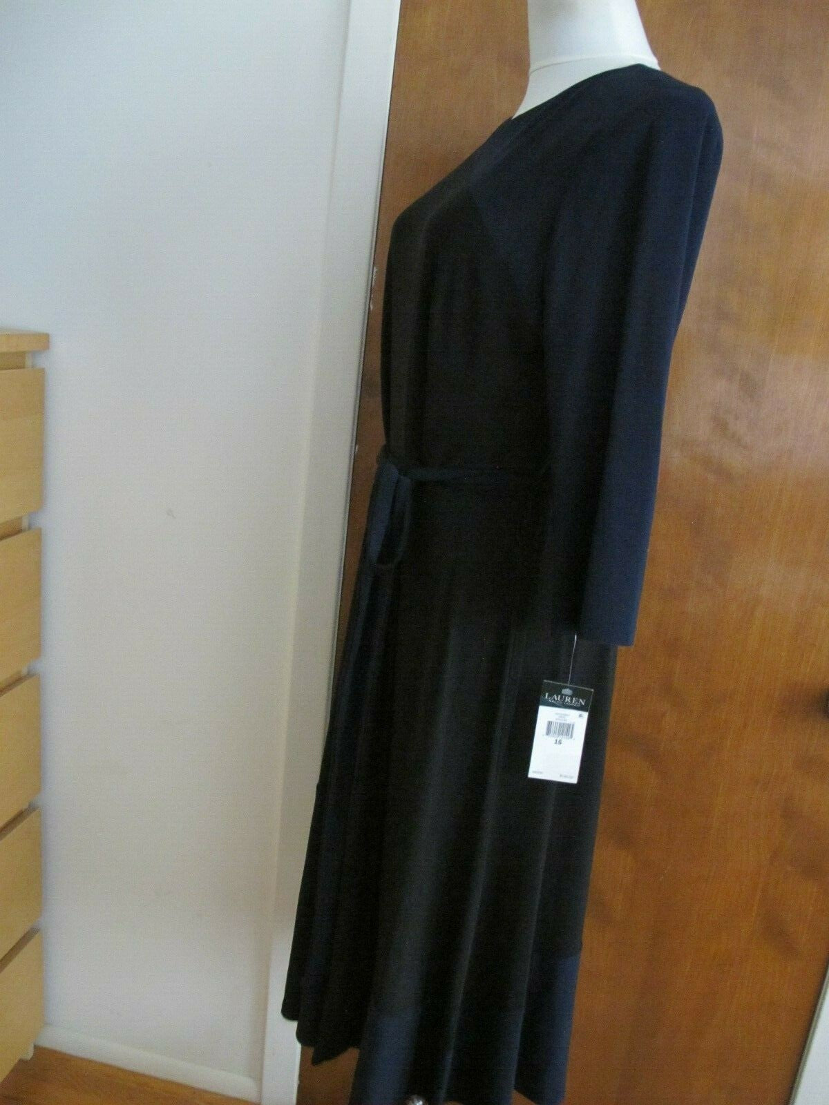 Ralph Lauren women’s  A-Line black navy long sleeves dress size 16 new