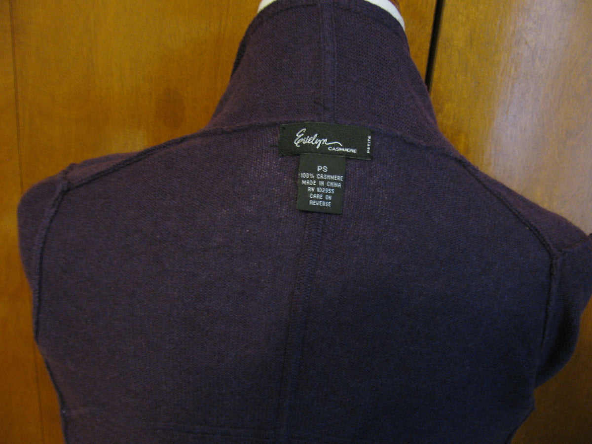 Evelyn women's deep purple 2ply cashmere cardigan size PS NWT