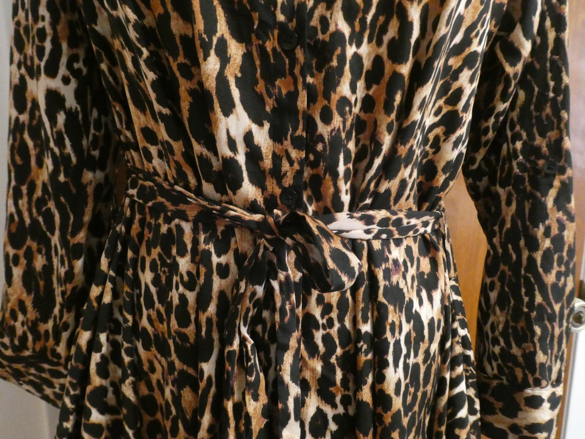 Truly 4 You Women Leopard Print Asymmetrical Hem Dress Long Sleeve Small (fit M)
