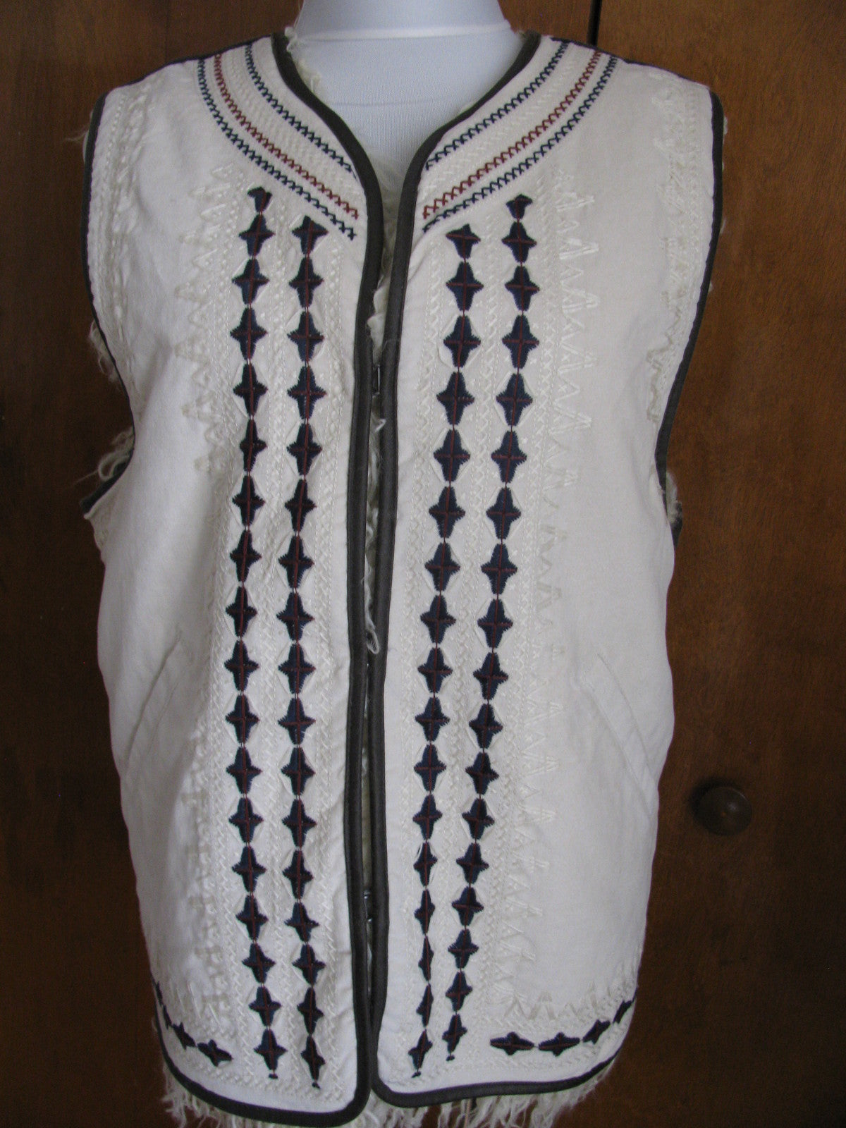 Free People Women's Almond Reversible Embroidered Faux Fur Vest Medium 