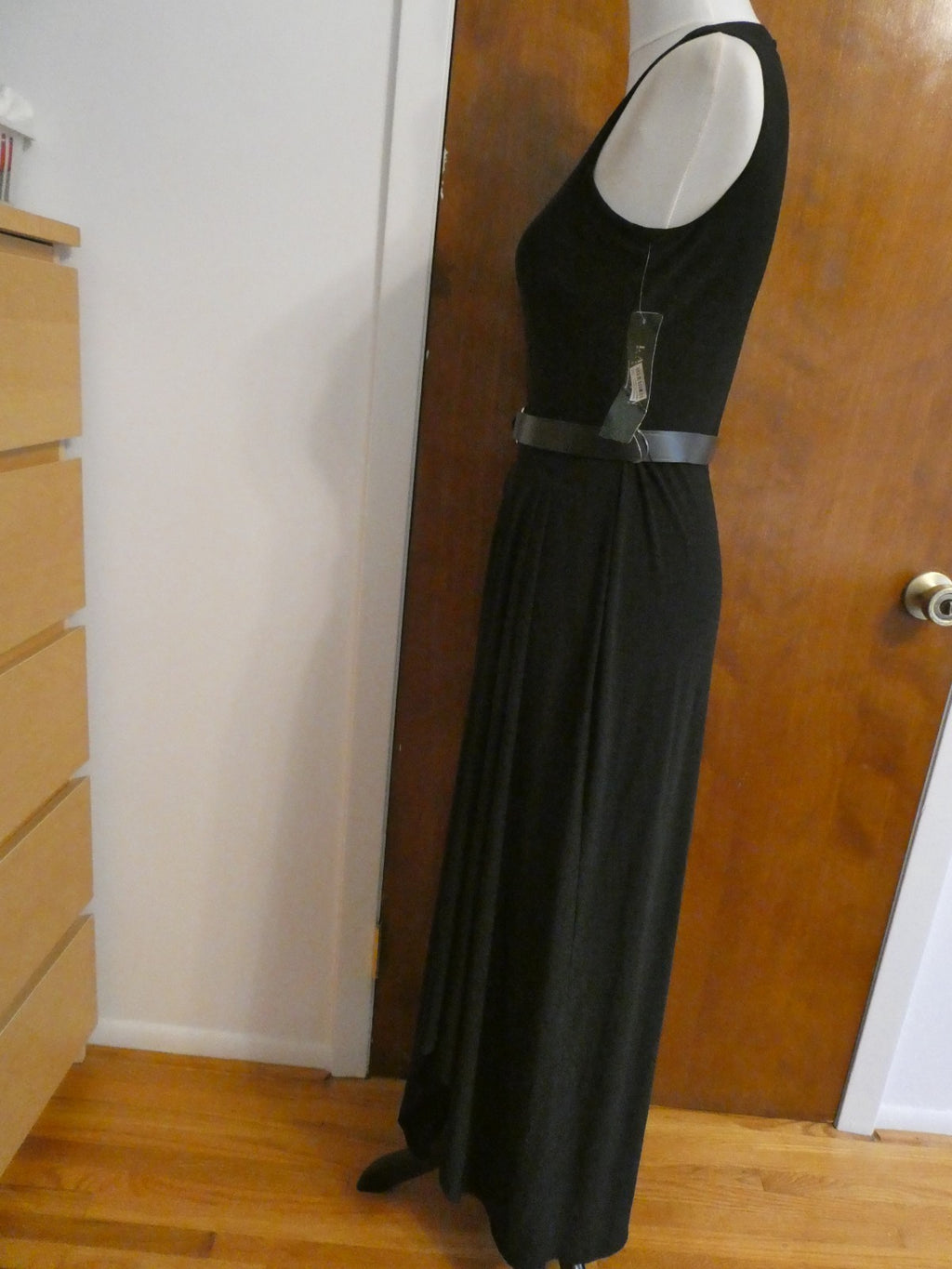 Ralph Lauren women black maxi evening dress draping at the bodice size 4