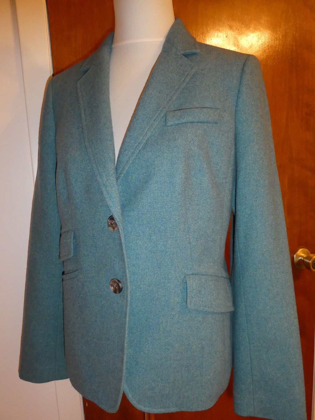 Talbots Women’s Blazer Size 8 Teal Wool Blend Career Business Jacket Lined