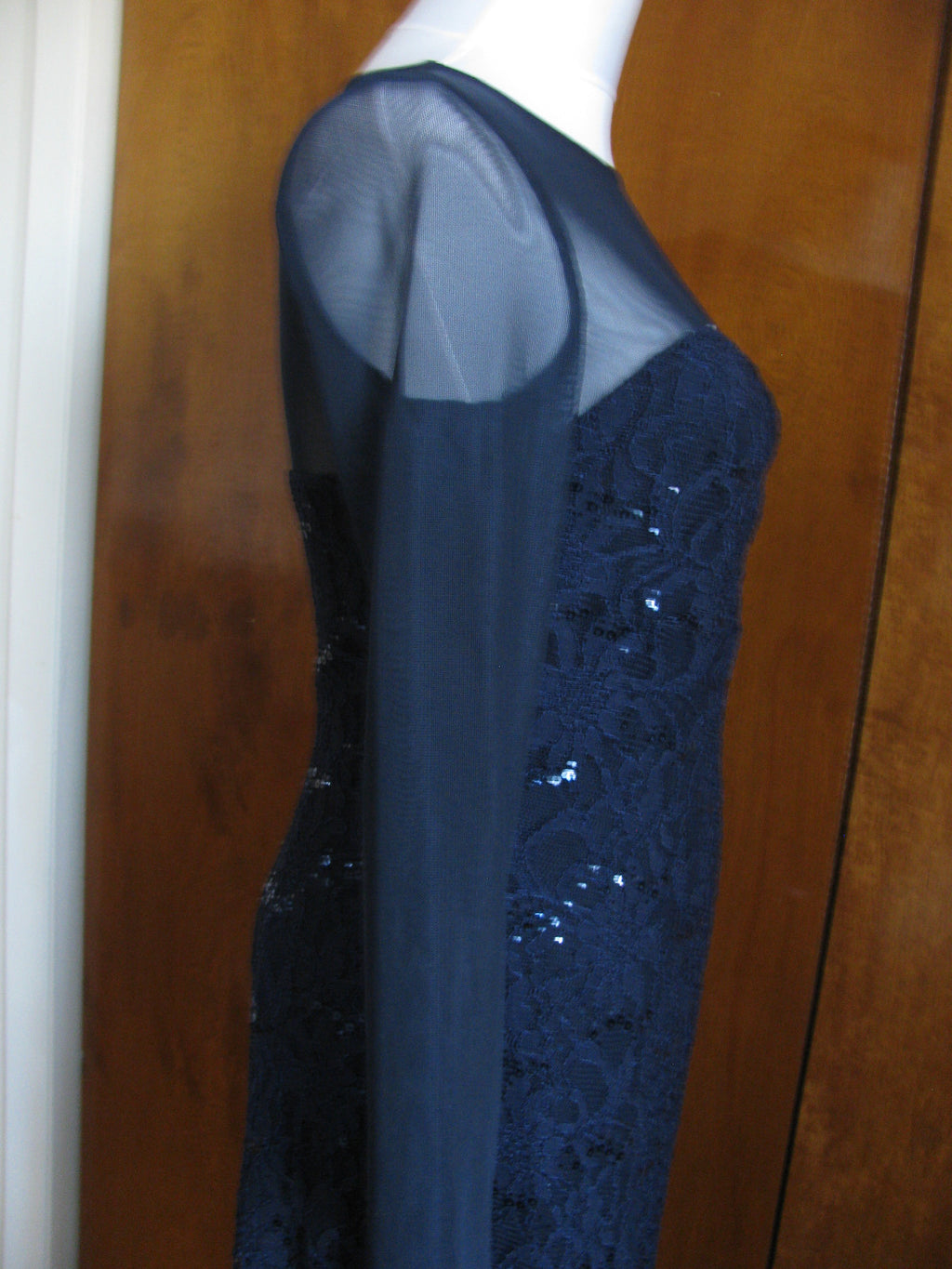 Ralph Lauren women navy sequinsparked floral lace evening dress 
