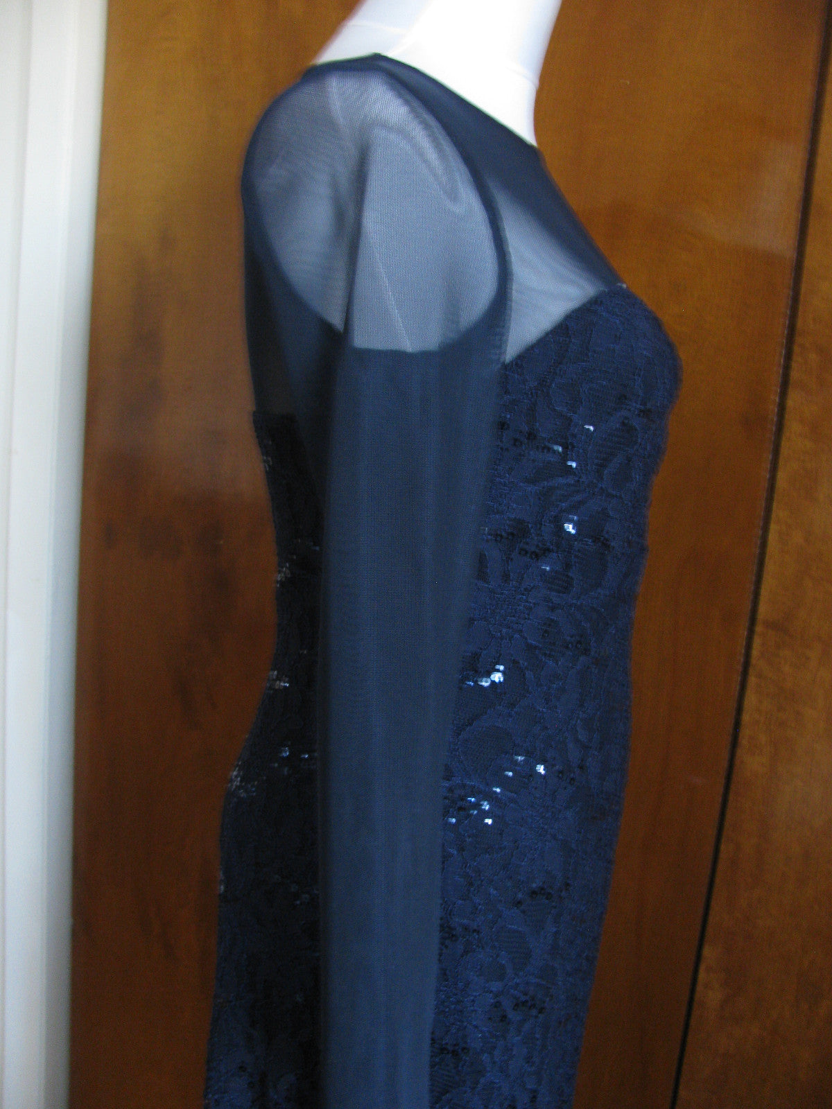 Ralph Lauren women navy sequinsparked floral lace evening dress 