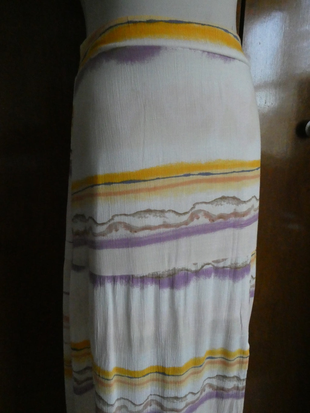 Nine West Women Maxi Skirt Tiered Side Slit Elastic Waist Multicolored Small $40