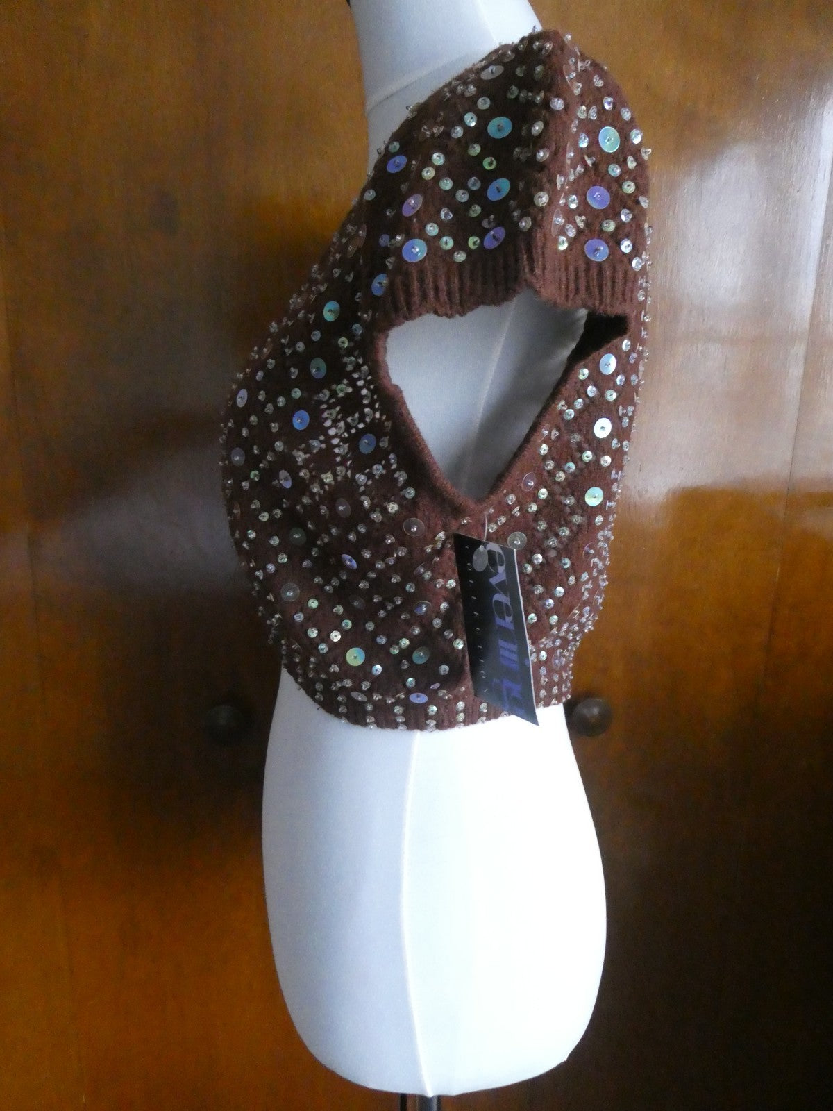 Necessary Objects Ady Gluck-Frankel Women Brown Sequin Open Front Cardigan Large
