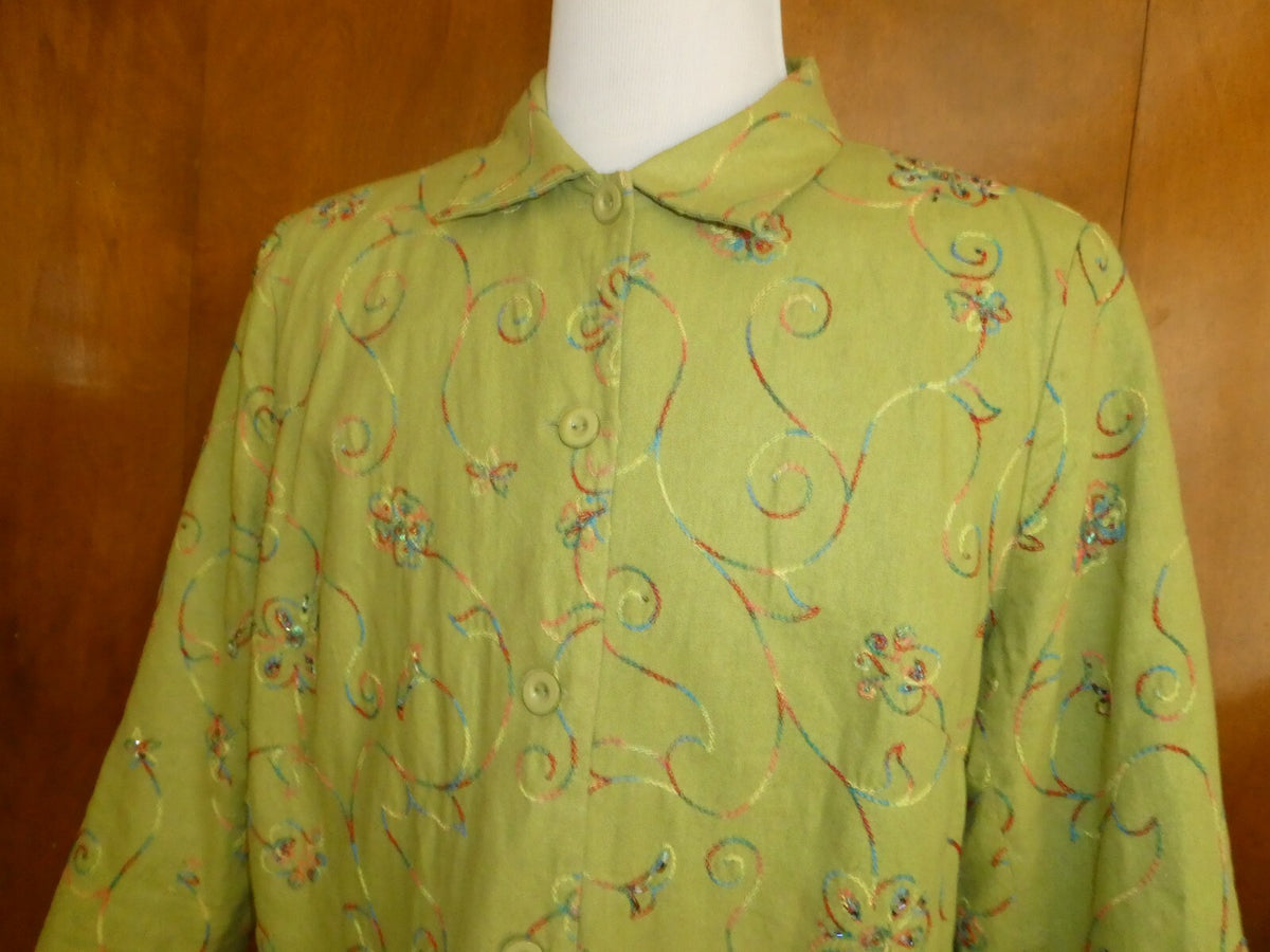 Anne Carson Women’s Lined Lime Green Linen/Rayon Beaded Embroidered Blazer 2X