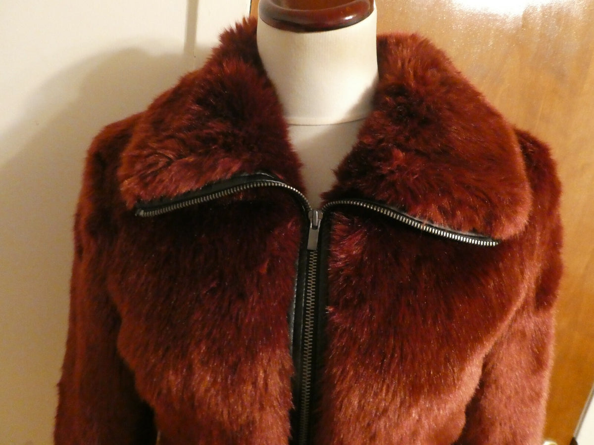 Express Cozy Faux Fur Coat with faux leather trim size small