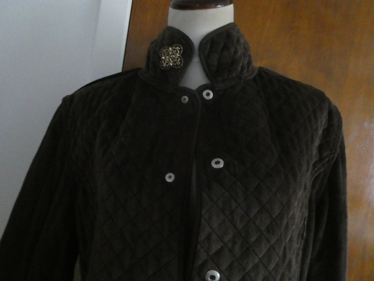 Larry Levin Women's Brown Quilted Coat Jacket Faux Fur Lining XLarge