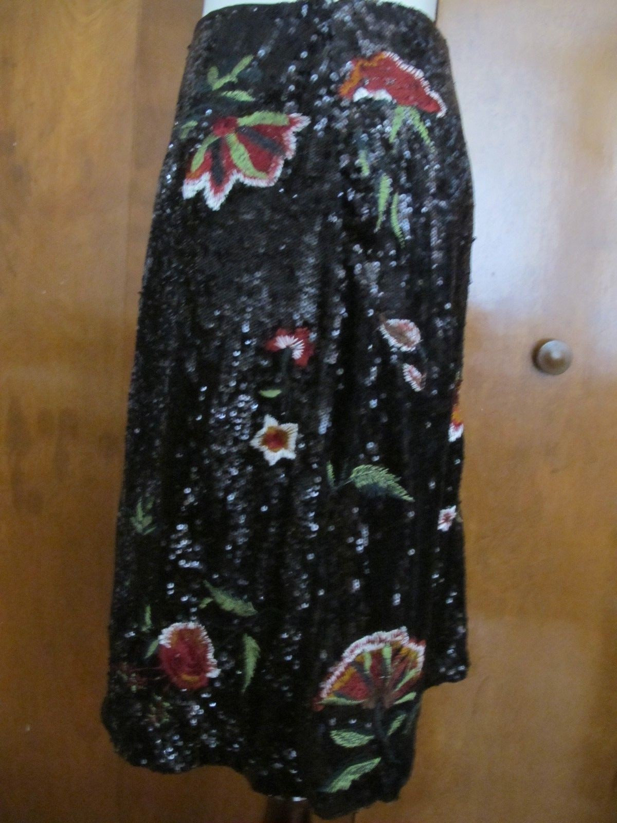 Anthropologie Maeve Women's Black Garden Glitz Evening Sequin Skirt New