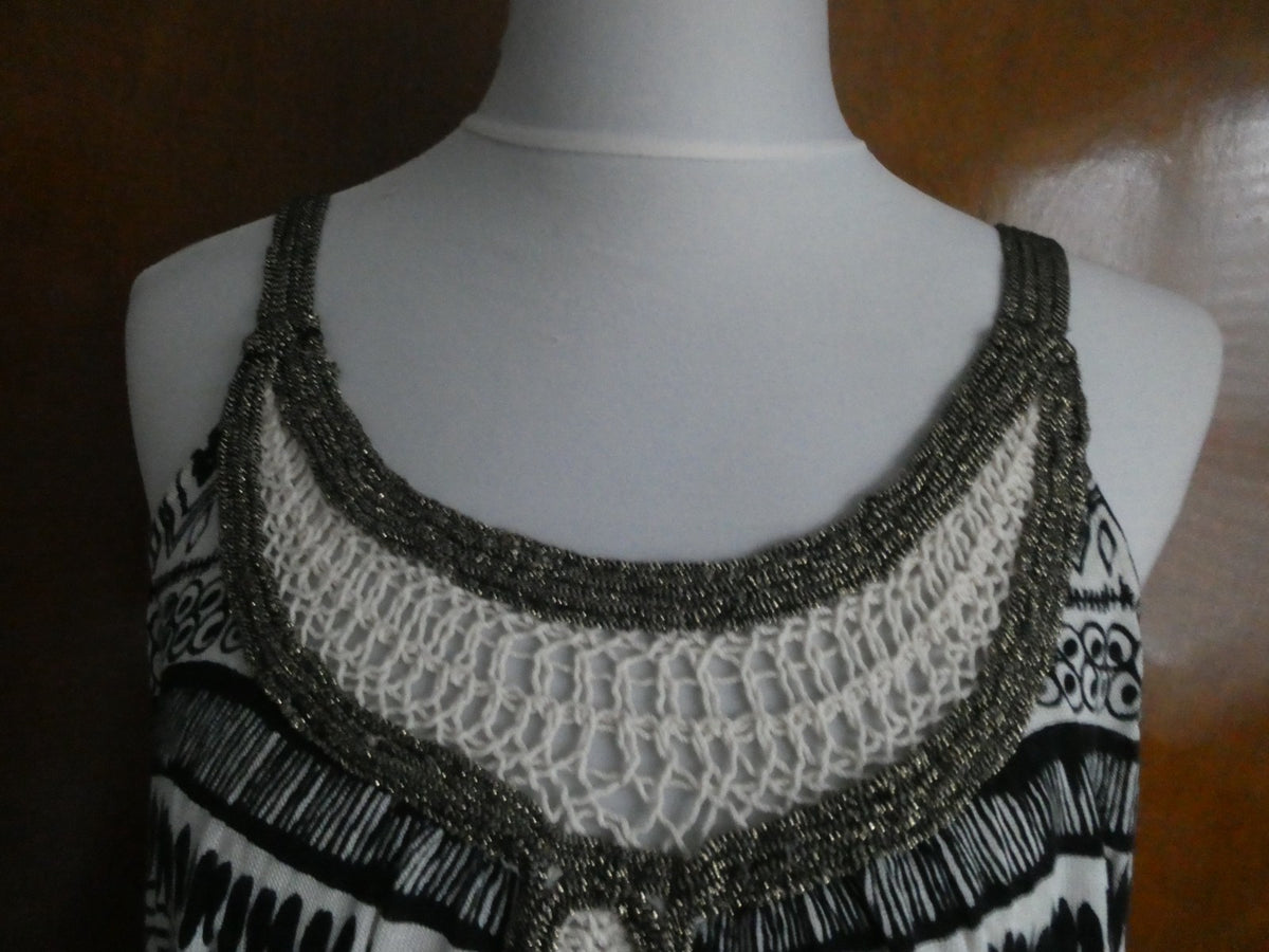 Sweaterworks Women's Top Black White Crochet Trim Cotton Rayon Size Large $68
