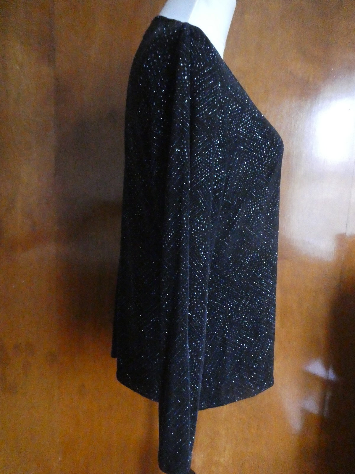Vtg Onyx Nite Women Black Sparkles Glitter Long Sleeve Cardigan Made USA P/Large