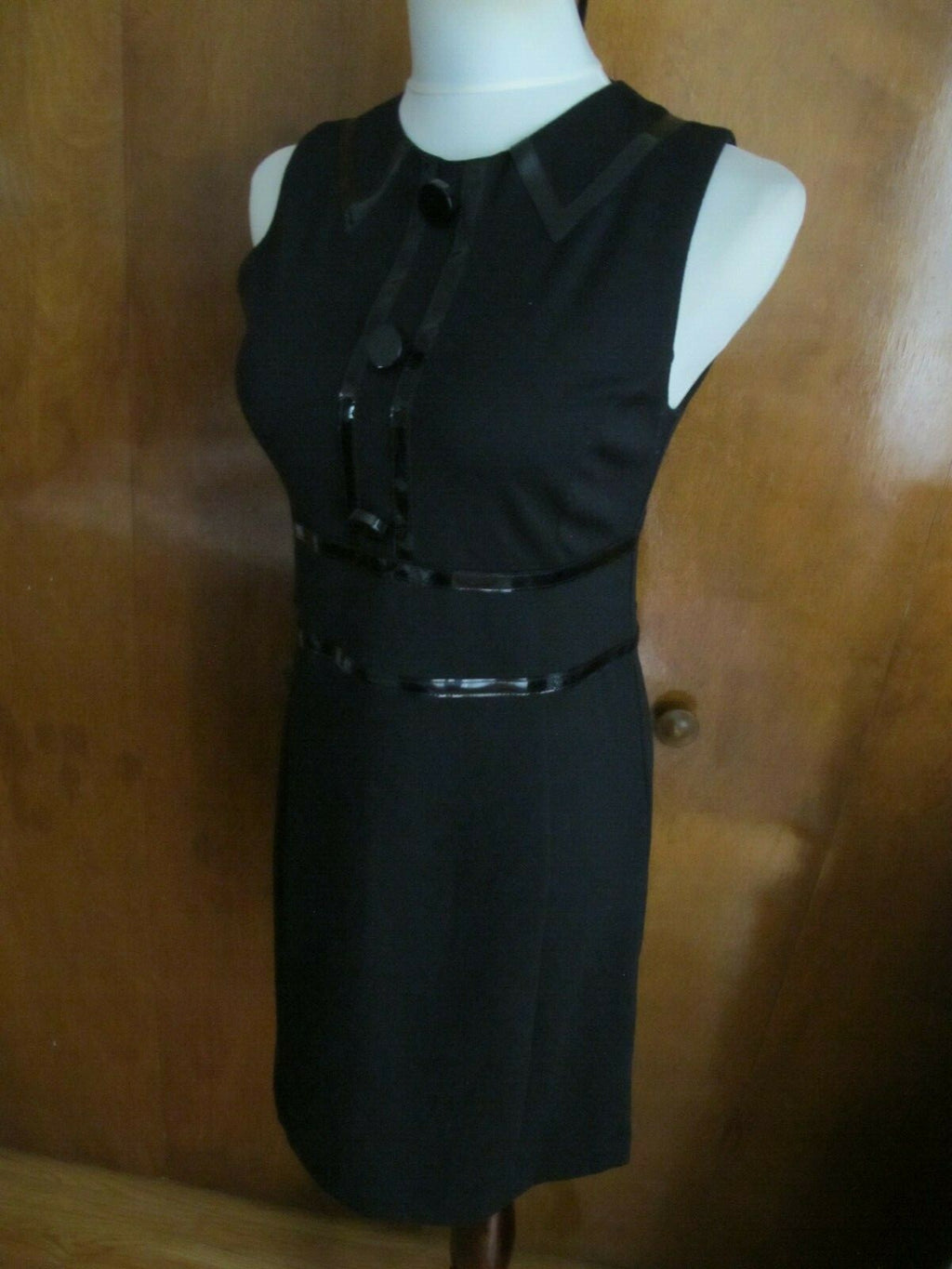 Michael Kors Black Faux-Leather Trim Lined Dress Size 2