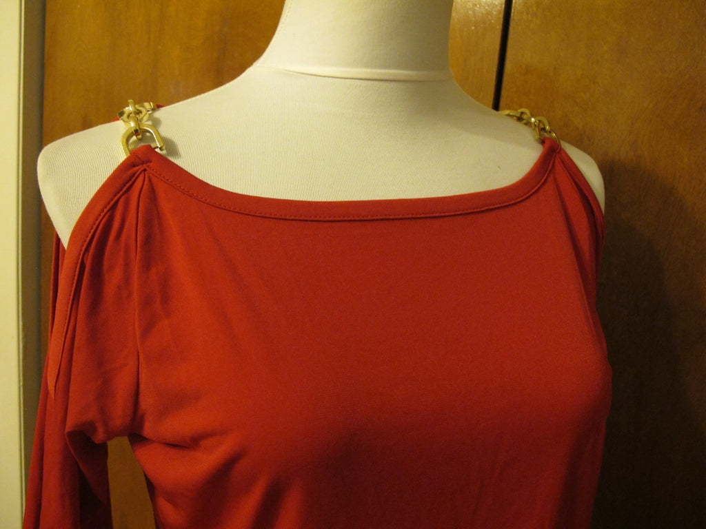 Michael Kors women’s red chain trim gold shoulder top New