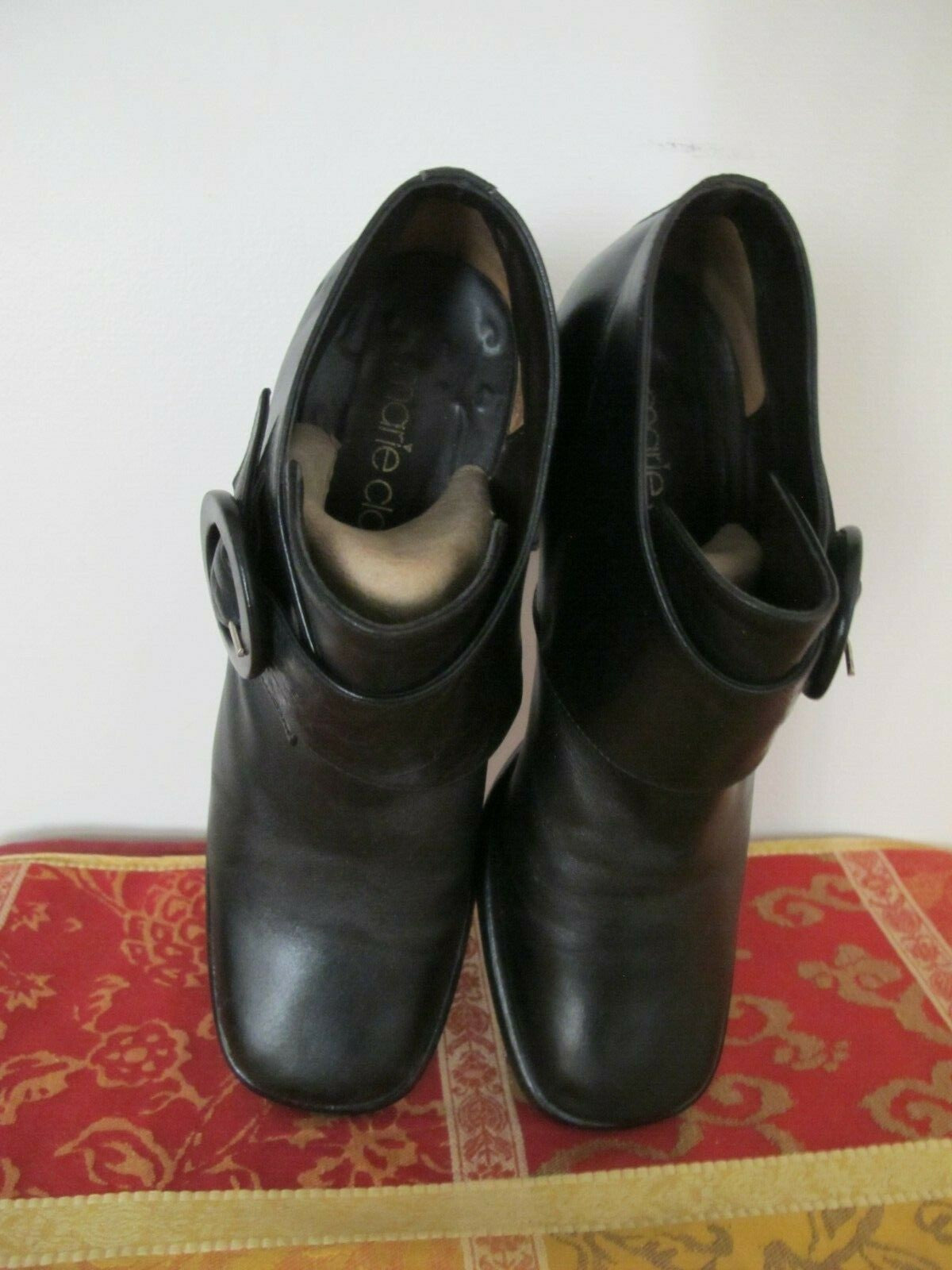 Marie Claire women’s ankle leather black block boots shoes heels size 38 Italy	