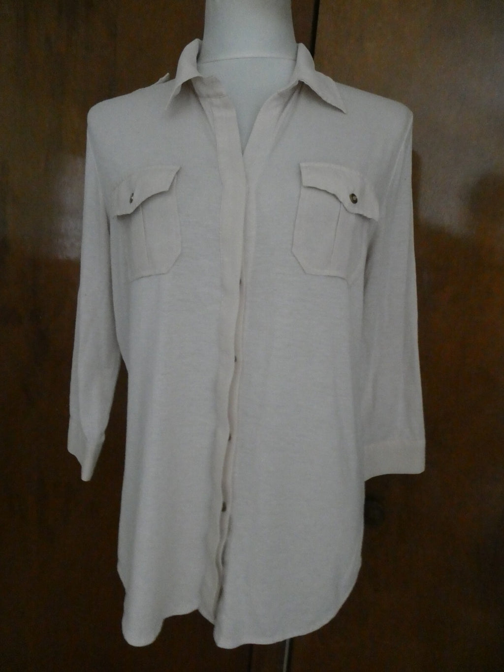 Poof Ivory Roll-Tab Long Sleeve Button Down Blouse Top Large